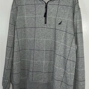 Nautica Men’s Gray Grid Half-Zip Sweater with Embroidered Logo